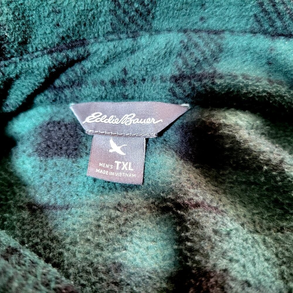 Eddie Bauer Shirt XLT Men's Super Soft Fleece Button Down Plaid Green Black - Picture 4 of 4